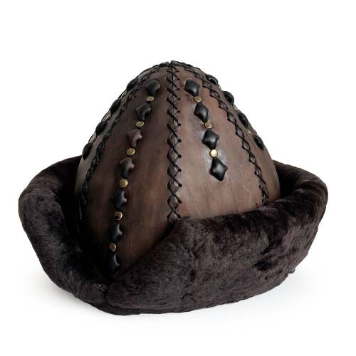 Shark Anatolia Ertuğrul Gazi Şapka Hakiki Deri Kabartma Desen Zımbalı Börk Antik Kahve-61 - 5