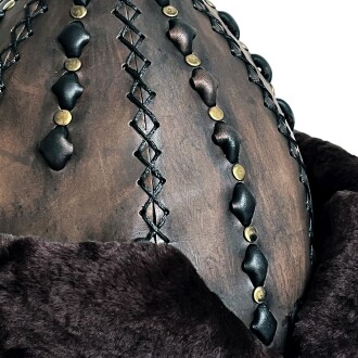 Shark Anatolia Ertuğrul Gazi Şapka Hakiki Deri Kabartma Desen Zımbalı Börk Antik Kahve-61 - 8