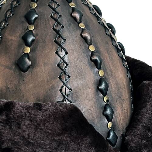 Shark Anatolia Ertuğrul Gazi Şapka Hakiki Deri Kabartma Desen Zımbalı Börk Antik Kahve-61 - 8