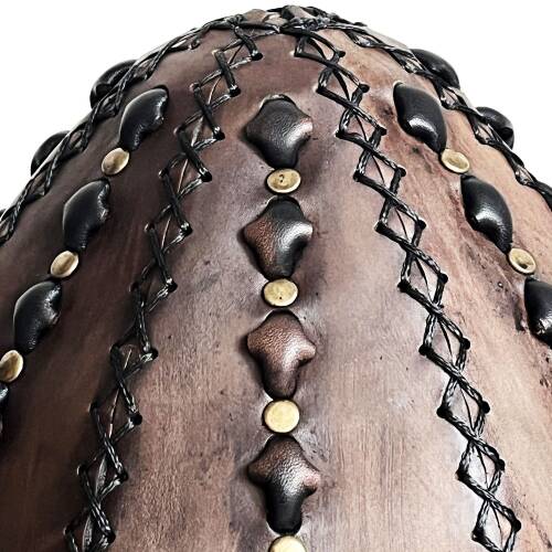 Shark Anatolia Ertuğrul Gazi Şapka Hakiki Deri Kabartma Desen Zımbalı Börk Antik Kahve-61 - 9