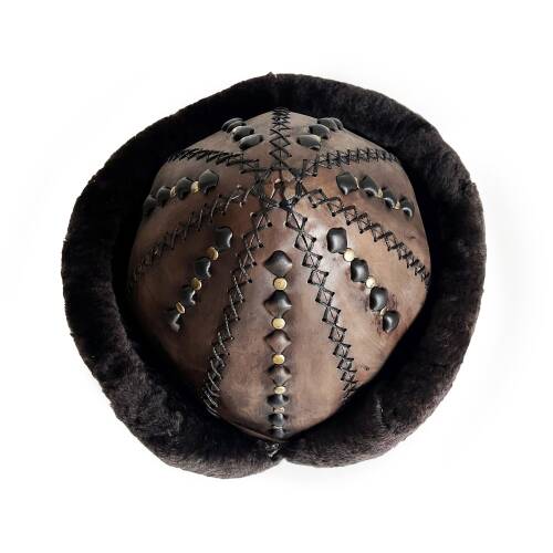 Shark Anatolia Ertuğrul Gazi Şapka Hakiki Deri Kabartma Desen Zımbalı Börk Antik Kahve-61 - 10