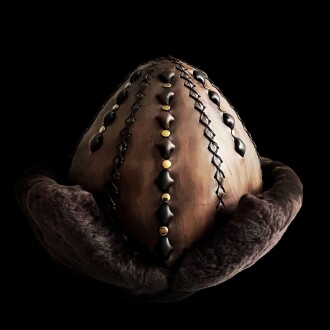 Shark Anatolia Ertugrul Gazi Genuine Leather Embossed Pattern Studded BörkTraditional Hat Antique Brown 61 cm / 24"