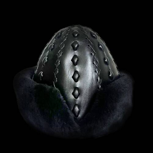 Shark Anatolia Ertuğrul Gazi Şapka Hakiki Deri Kabartma Desenli Börk Siyah-58 - 1