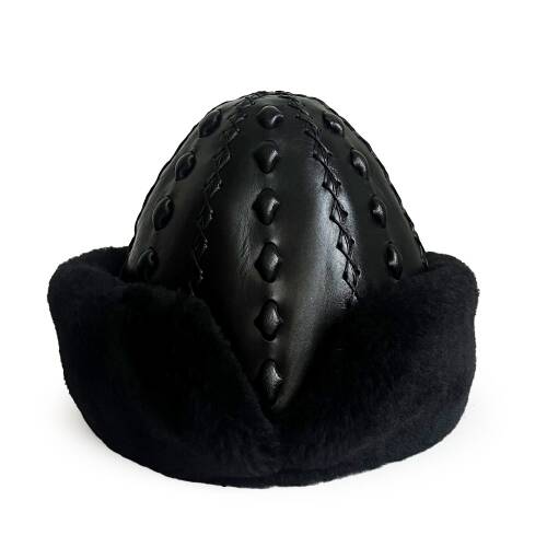 Shark Anatolia Ertuğrul Gazi Şapka Hakiki Deri Kabartma Desenli Börk Siyah-58 - 2