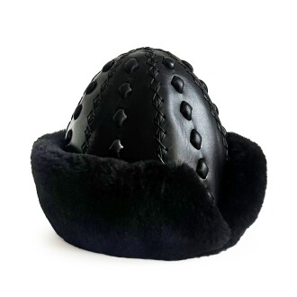 Shark Anatolia Ertuğrul Gazi Şapka Hakiki Deri Kabartma Desenli Börk Siyah-58 - 3