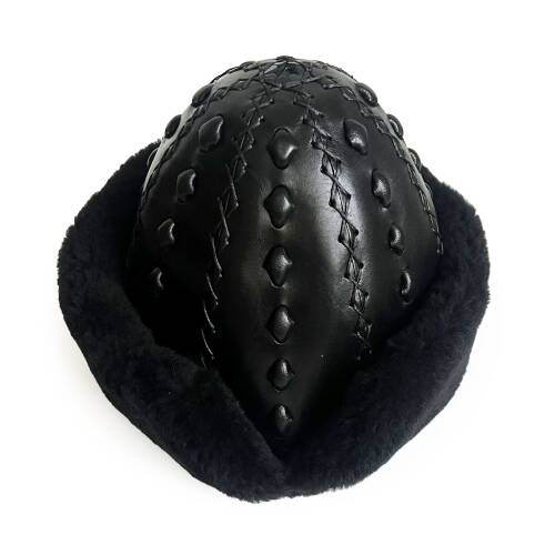 Shark Anatolia Ertuğrul Gazi Şapka Hakiki Deri Kabartma Desenli Börk Siyah-58 - 4