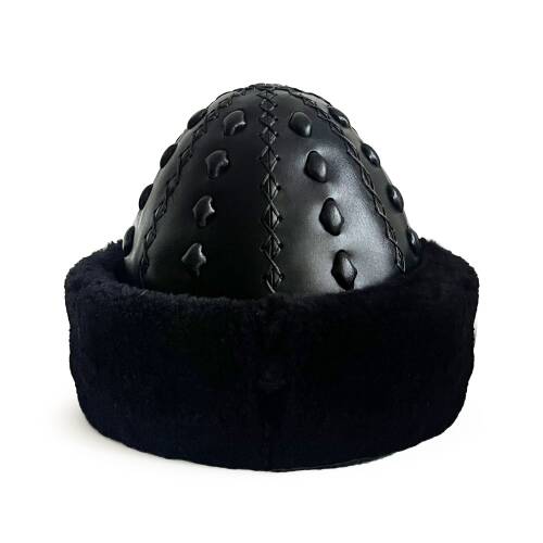 Shark Anatolia Ertuğrul Gazi Şapka Hakiki Deri Kabartma Desenli Börk Siyah-58 - 6