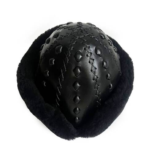 Shark Anatolia Ertuğrul Gazi Şapka Hakiki Deri Kabartma Desenli Börk Siyah-58 - 10
