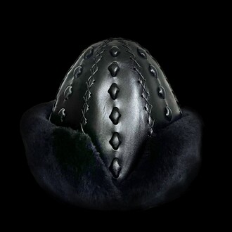Shark Anatolia - Shark Anatolia Ertuğrul Gazi Hat Genuine Leather Embossed Patterned Börk Black 58 cm