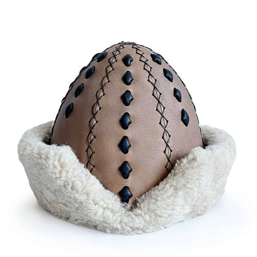 Shark Anatolia Ertuğrul Gazi Şapka Hakiki Deri Kabartma Desenli Börk Sütlü Kahve - 2