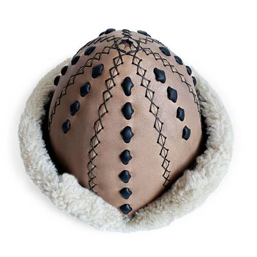 Shark Anatolia Ertuğrul Gazi Şapka Hakiki Deri Kabartma Desenli Börk Sütlü Kahve - 3