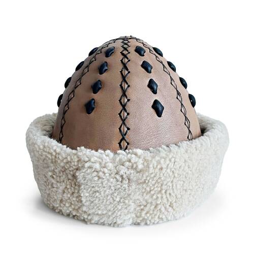 Shark Anatolia Ertuğrul Gazi Şapka Hakiki Deri Kabartma Desenli Börk Sütlü Kahve - 5