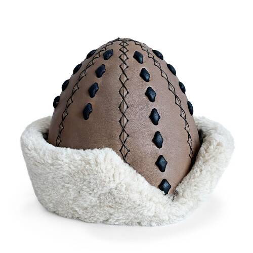 Shark Anatolia Ertuğrul Gazi Şapka Hakiki Deri Kabartma Desenli Börk Sütlü Kahve - 9