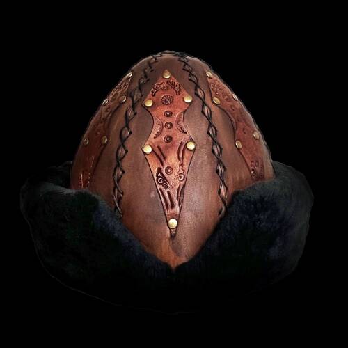 Shark Anatolia Ertuğrul Gazi Şapka Hakiki Deri Kabartma İşlemeli Börk Antik Kahve-57 - 1