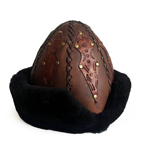 Shark Anatolia Ertuğrul Gazi Şapka Hakiki Deri Kabartma İşlemeli Börk Antik Kahve-57 - 3