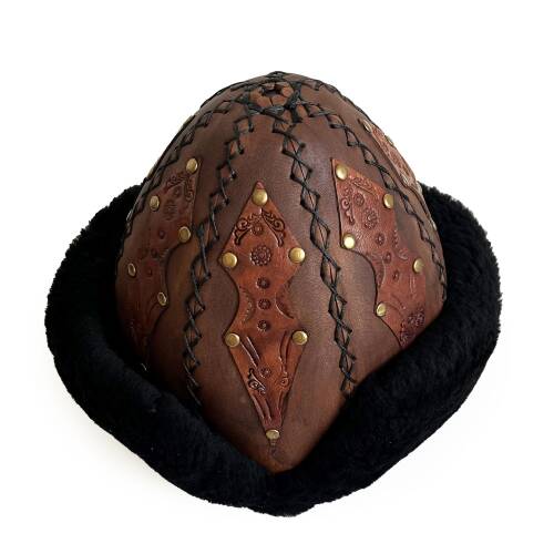 Shark Anatolia Ertuğrul Gazi Şapka Hakiki Deri Kabartma İşlemeli Börk Antik Kahve-57 - 4