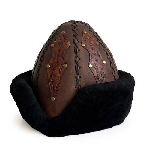 Shark Anatolia Ertuğrul Gazi Şapka Hakiki Deri Kabartma İşlemeli Börk Antik Kahve-57 - 5
