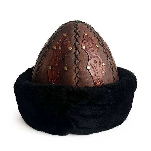 Shark Anatolia Ertuğrul Gazi Şapka Hakiki Deri Kabartma İşlemeli Börk Antik Kahve-57 - 6