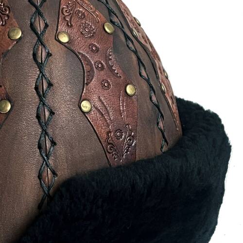 Shark Anatolia Ertuğrul Gazi Şapka Hakiki Deri Kabartma İşlemeli Börk Antik Kahve-57 - 8