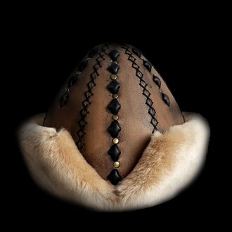 Shark Anatolia Ertuğrul Gazi Şapka Hakiki Deri Zımbalı Börk Antik Açık Kahve-62 