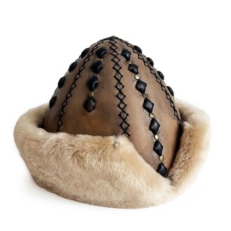 Shark Anatolia Ertuğrul Gazi Şapka Hakiki Deri Zımbalı Börk Antik Açık Kahve-62 - 3