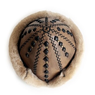 Shark Anatolia Ertuğrul Gazi Şapka Hakiki Deri Zımbalı Börk Antik Açık Kahve-62 - 4