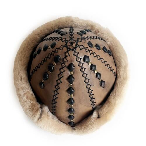 Shark Anatolia Ertuğrul Gazi Şapka Hakiki Deri Zımbalı Börk Antik Açık Kahve-62 - 4