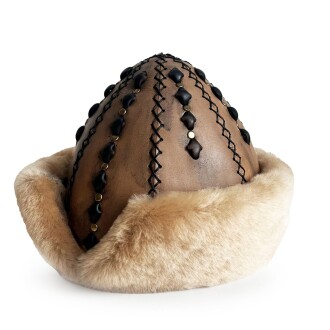 Shark Anatolia Ertuğrul Gazi Şapka Hakiki Deri Zımbalı Börk Antik Açık Kahve-62 - 5