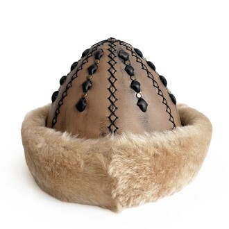 Shark Anatolia Ertuğrul Gazi Şapka Hakiki Deri Zımbalı Börk Antik Açık Kahve-62 - 6