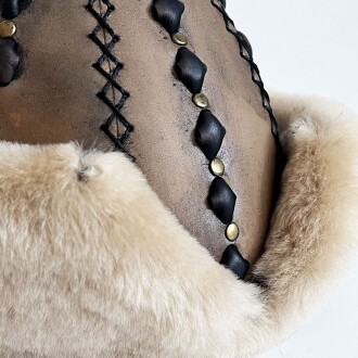 Shark Anatolia Ertuğrul Gazi Şapka Hakiki Deri Zımbalı Börk Antik Açık Kahve-62 - 8