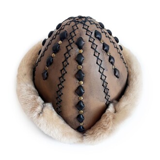 Shark Anatolia Ertuğrul Gazi Şapka Hakiki Deri Zımbalı Börk Antik Açık Kahve-62 - 10