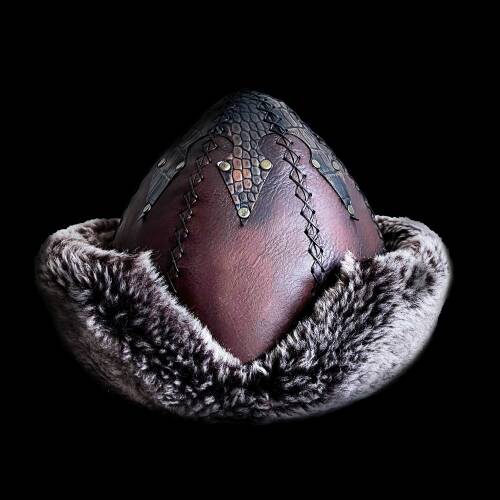 Shark Anatolia Ertuğrul Gazi Şapka Hakiki Sert Deri Zımbalı Yılan Dokusu Detaylı Börk Acı Kahve - 1