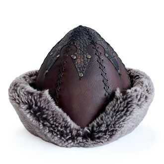 Shark Anatolia Ertuğrul Gazi Şapka Hakiki Sert Deri Zımbalı Yılan Dokusu Detaylı Börk Acı Kahve - 2