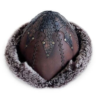 Shark Anatolia Ertuğrul Gazi Şapka Hakiki Sert Deri Zımbalı Yılan Dokusu Detaylı Börk Acı Kahve - 4