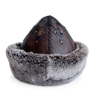 Shark Anatolia Ertuğrul Gazi Şapka Hakiki Sert Deri Zımbalı Yılan Dokusu Detaylı Börk Acı Kahve - 6