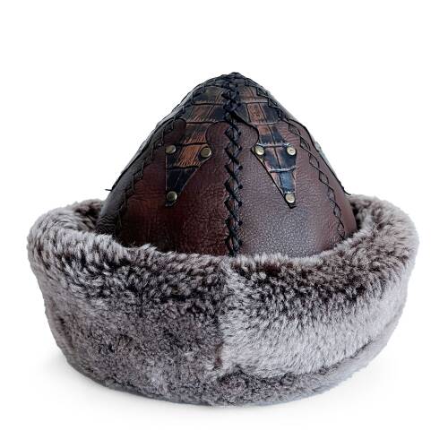 Shark Anatolia Ertuğrul Gazi Şapka Hakiki Sert Deri Zımbalı Yılan Dokusu Detaylı Börk Acı Kahve - 6