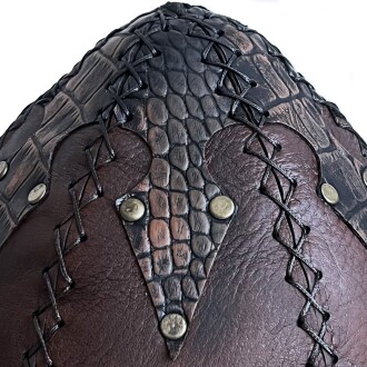 Shark Anatolia Ertuğrul Gazi Şapka Hakiki Sert Deri Zımbalı Yılan Dokusu Detaylı Börk Acı Kahve - 10