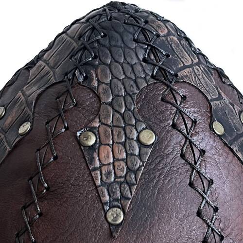 Shark Anatolia Ertuğrul Gazi Şapka Hakiki Sert Deri Zımbalı Yılan Dokusu Detaylı Börk Acı Kahve - 10