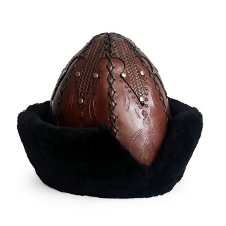 Shark Anatolia Ertuğrul Gazi Şapka Kesmeli Desen İşlemeli Hakiki Deri Zımbalı Börk Kızıl Kahve-59 - 3