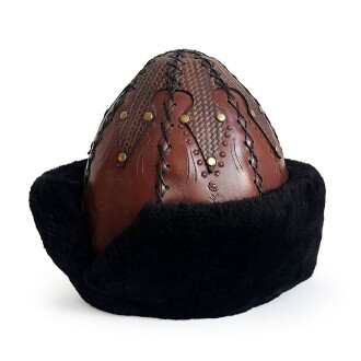 Shark Anatolia Ertuğrul Gazi Şapka Kesmeli Desen İşlemeli Hakiki Deri Zımbalı Börk Kızıl Kahve-59 - 5