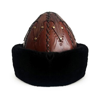 Shark Anatolia Ertuğrul Gazi Şapka Kesmeli Desen İşlemeli Hakiki Deri Zımbalı Börk Kızıl Kahve-59 - 6