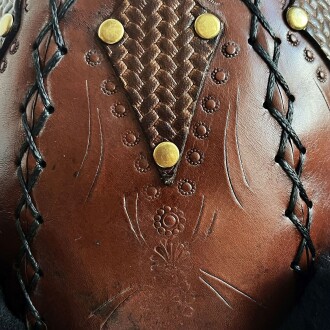 Shark Anatolia Ertuğrul Gazi Şapka Kesmeli Desen İşlemeli Hakiki Deri Zımbalı Börk Kızıl Kahve-59 - 8