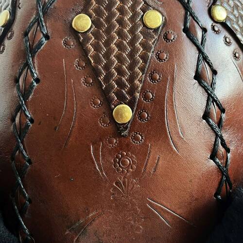 Shark Anatolia Ertuğrul Gazi Şapka Kesmeli Desen İşlemeli Hakiki Deri Zımbalı Börk Kızıl Kahve-59 - 8