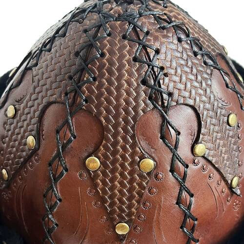 Shark Anatolia Ertuğrul Gazi Şapka Kesmeli Desen İşlemeli Hakiki Deri Zımbalı Börk Kızıl Kahve-59 - 10