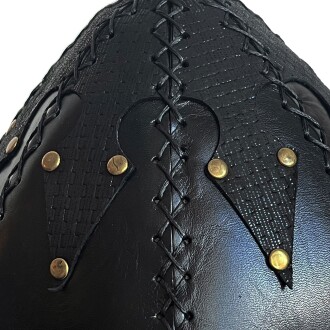 Shark Anatolia Ertuğrul Gazi Şapka Parlak Hakiki Deri Çapraz Dikiş Zımbalı Börk Siyah-62 - 7