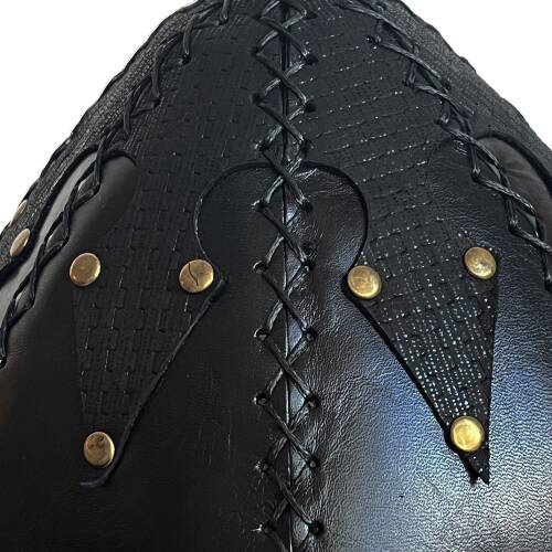 Shark Anatolia Ertuğrul Gazi Şapka Parlak Hakiki Deri Çapraz Dikiş Zımbalı Börk Siyah-62 - 7