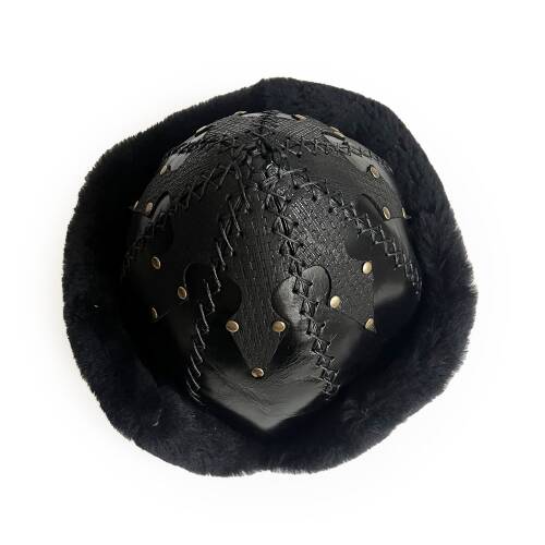 Shark Anatolia Ertuğrul Gazi Şapka Parlak Hakiki Deri Çapraz Dikiş Zımbalı Börk Siyah-62 - 10