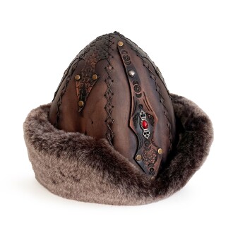 Shark Anatolia Ertuğrul Gazi Zımbalı Kırmızı Metal Broş Çapraz Dikiş Hakiki Deri Börk Şapka Kahve-58 - 3