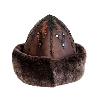 Shark Anatolia Ertuğrul Gazi Zımbalı Kırmızı Metal Broş Çapraz Dikiş Hakiki Deri Börk Şapka Kahve-58 - 5