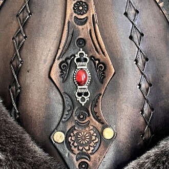 Shark Anatolia Ertuğrul Gazi Zımbalı Kırmızı Metal Broş Çapraz Dikiş Hakiki Deri Börk Şapka Kahve-58 - 7